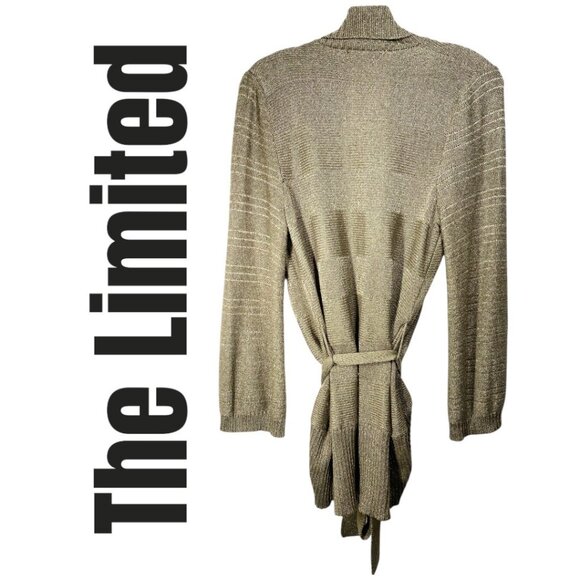THE LIMITED VINTAGE Y2K SHAWL COLLAR BELTED CARDIGAN METALLIC GOLD BROWN, SIZE M - Picture 2 of 12